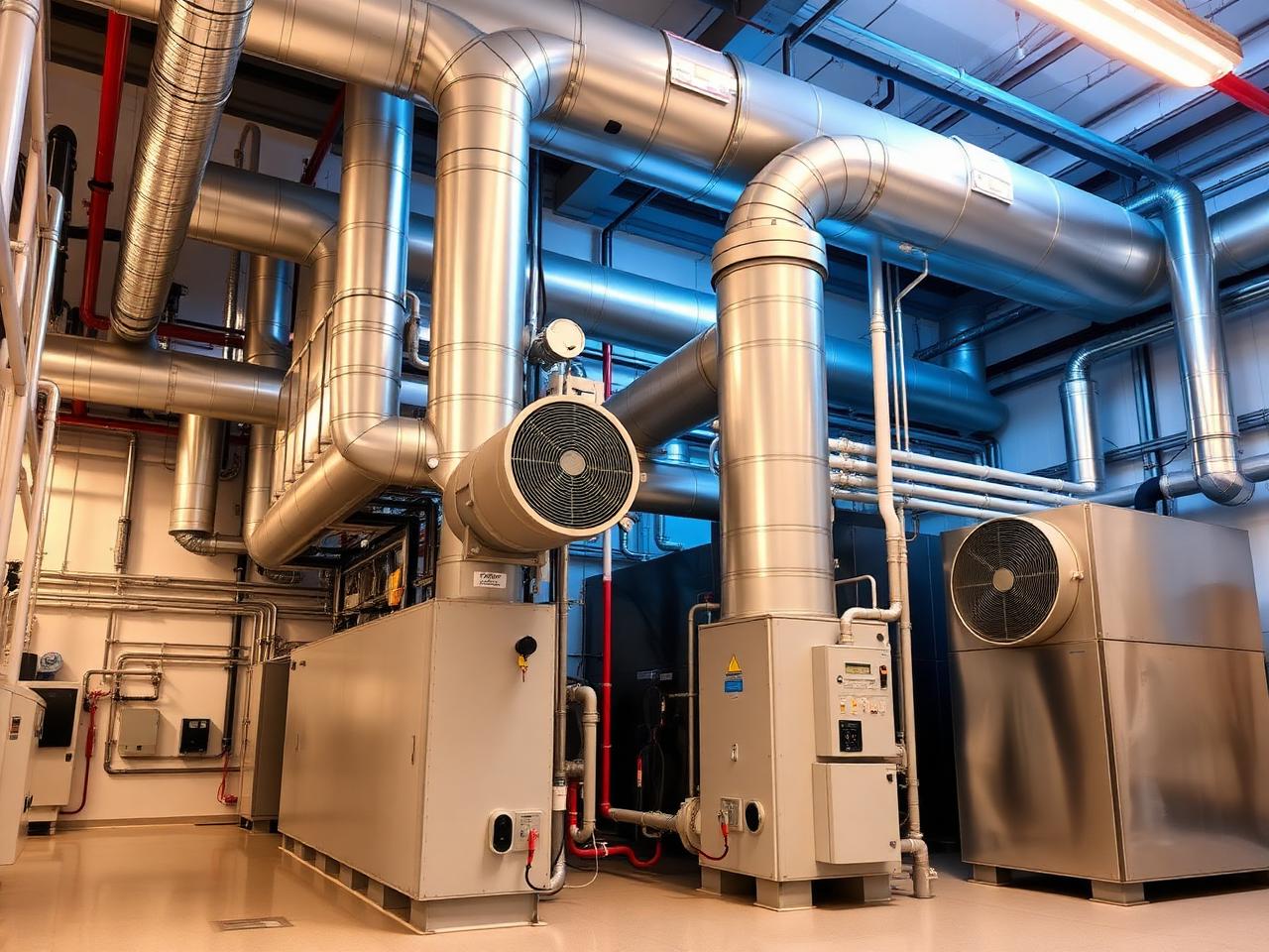 Lüftungs- und Heizungstechnik in einem Technikraum
