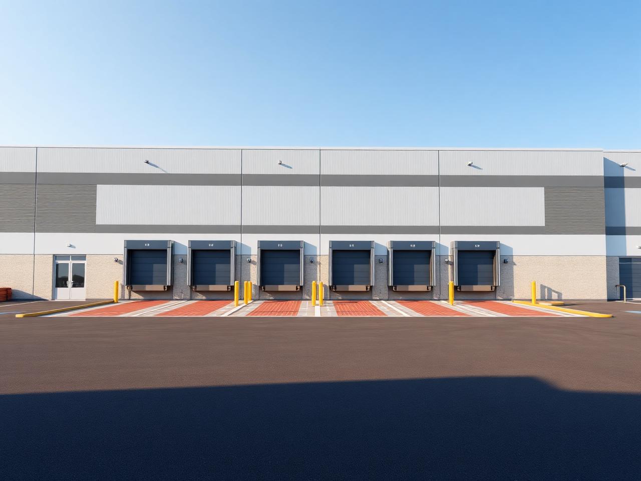 Modernes Logistikgebäude mit mehreren Verladetoren und freier Hoffläche