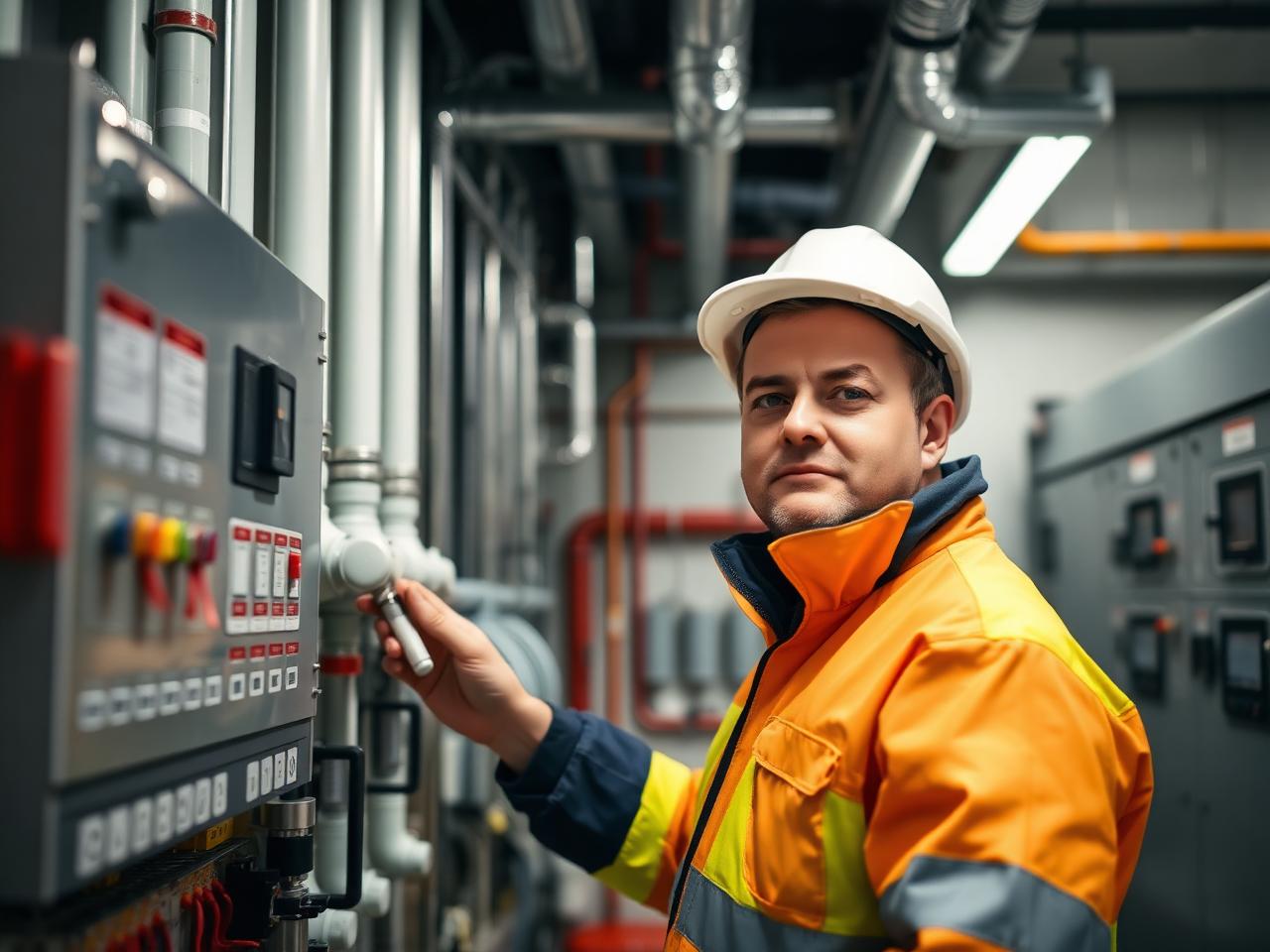 Techniker prüft eine technische Anlage in einem Gebäude